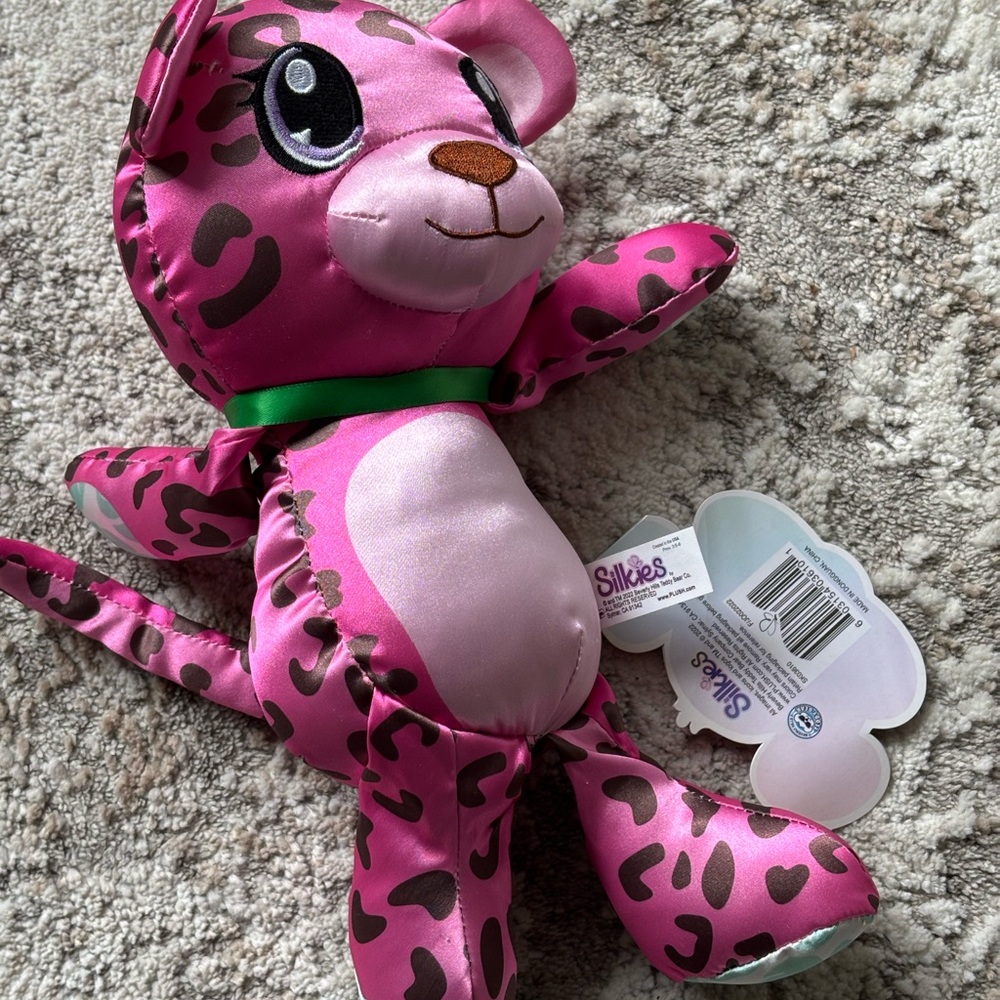 Silkies Hot Pink Leopard Plush Spotted Cat Satin Soft Nylon Squishy